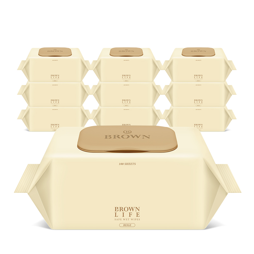 브라운 라이프 베이지 엠보싱 대용량 아기물티슈 캡형 50평량, 50g, 100매, 10팩