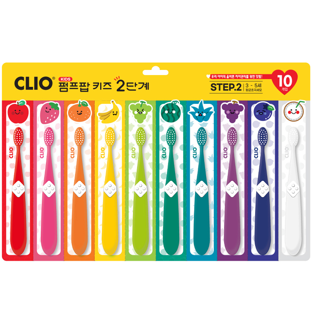 크리오 펌프팝 어린이칫솔 유아 키즈 2단계 10개입, 혼합색상, 1개